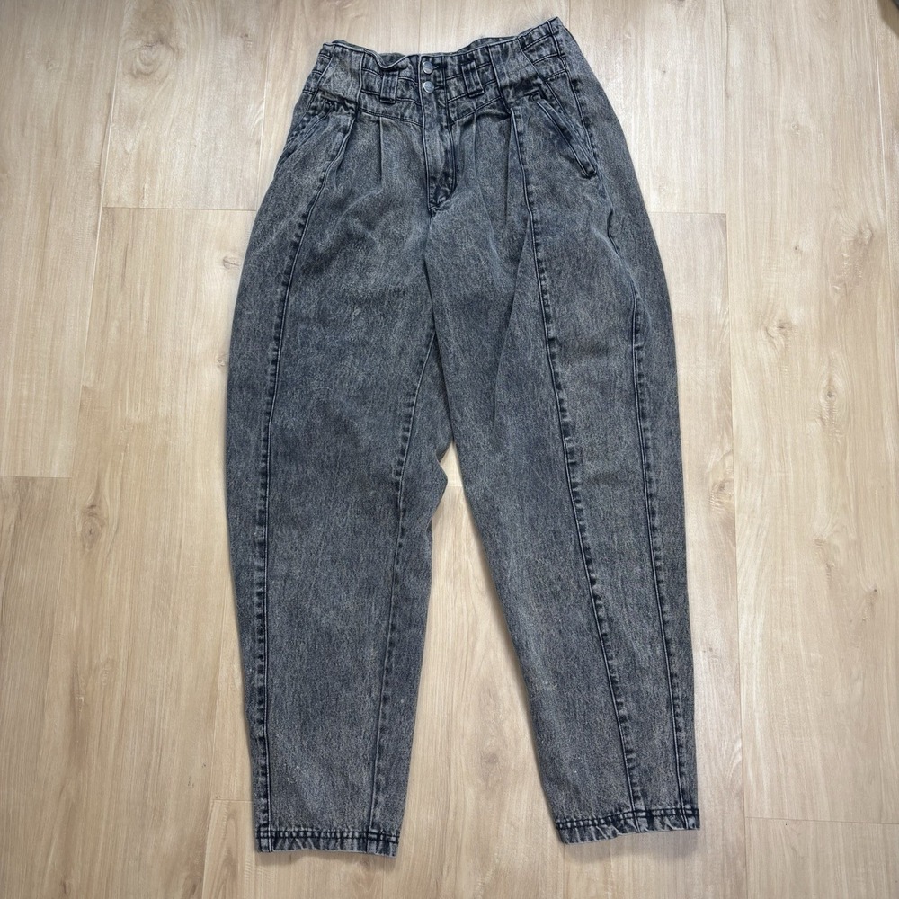 Vintage 80s High Waisted Pleated Mom Jeans 29" Black Acid Wash Tapered Cotler